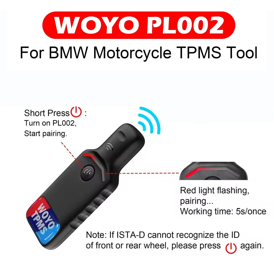 WOYO PL002 For BMW Motorcycle TPMS Activate Tool R1200 R1250, Assist ISTA-D Recognize All known Tire Pressure Sensor ID to Reset TPMS