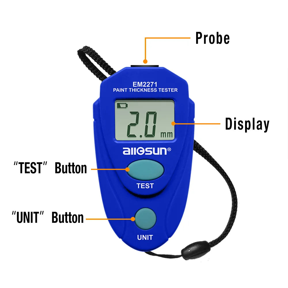 EM2271 Automotive Digital Display Coating Paint Film Thickness Gauge Iron-based Magnetic Plating Paint Thickness Gauge