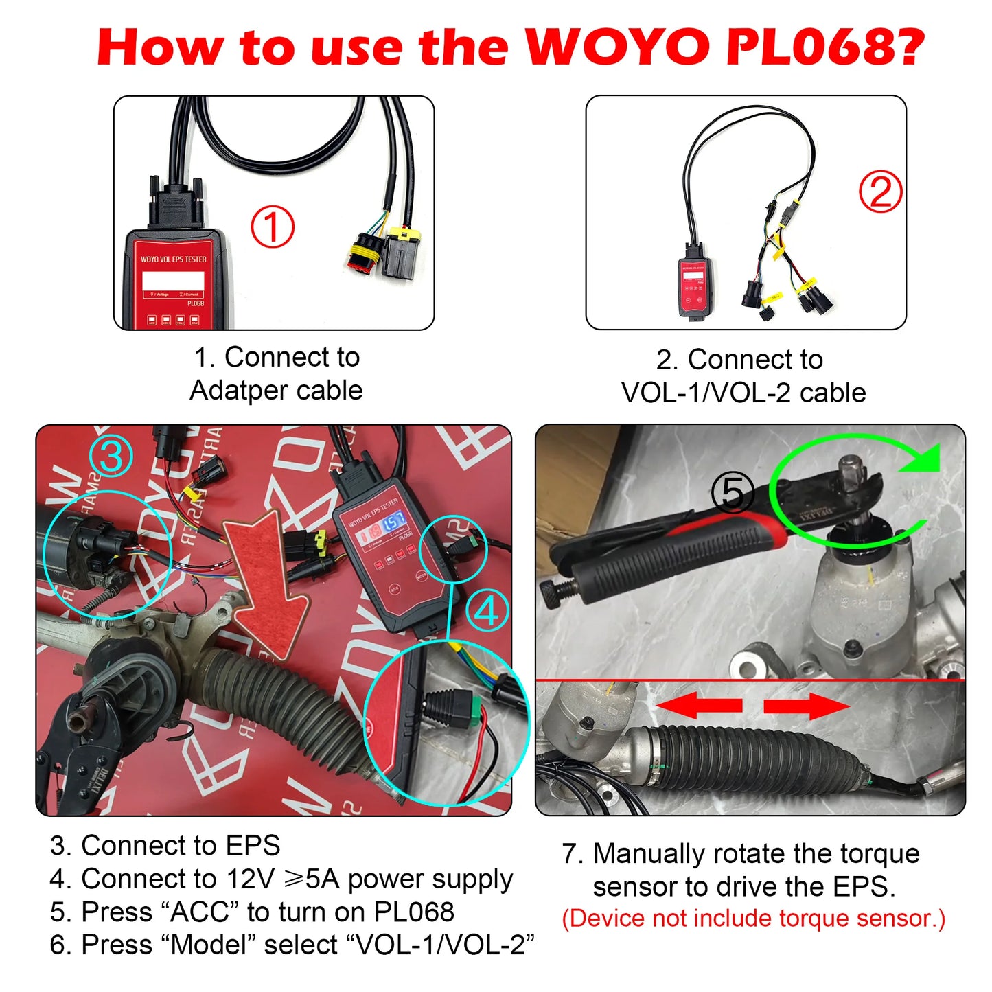 WOYO PL068 EPS Tester 12V on Bench for Volvo Electrical Steering Motor Detector Automotive Diagnostic Tools