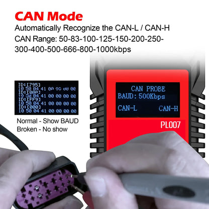 WOYO PL007 CAN LIN PWM Tester, Auto-recognize CAN-H & CAN-L, Read Baud Rate, For Automotive Diagnostic Tool