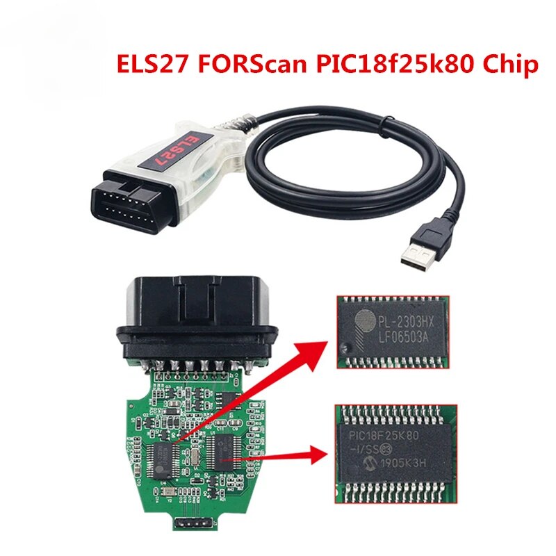 ELS27 FORScan V2.3.8 OBD2 Scanner PIC24HJ128GP FTDI Mircochip ELS 27 Multi Language ELS27 for Frd/Mzda