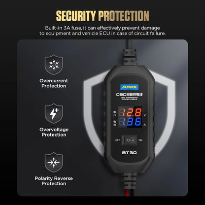 AUTOOL BT30 Car OBD ECU Connector Emergency Power Supply Cable Battery Cable Saver Emergency Electrical Plug Car ECU Memory Save