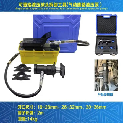 Replaceable hydraulic ball removal tool for abnormal noise detection (pneumatic pedal hydraulic pump)