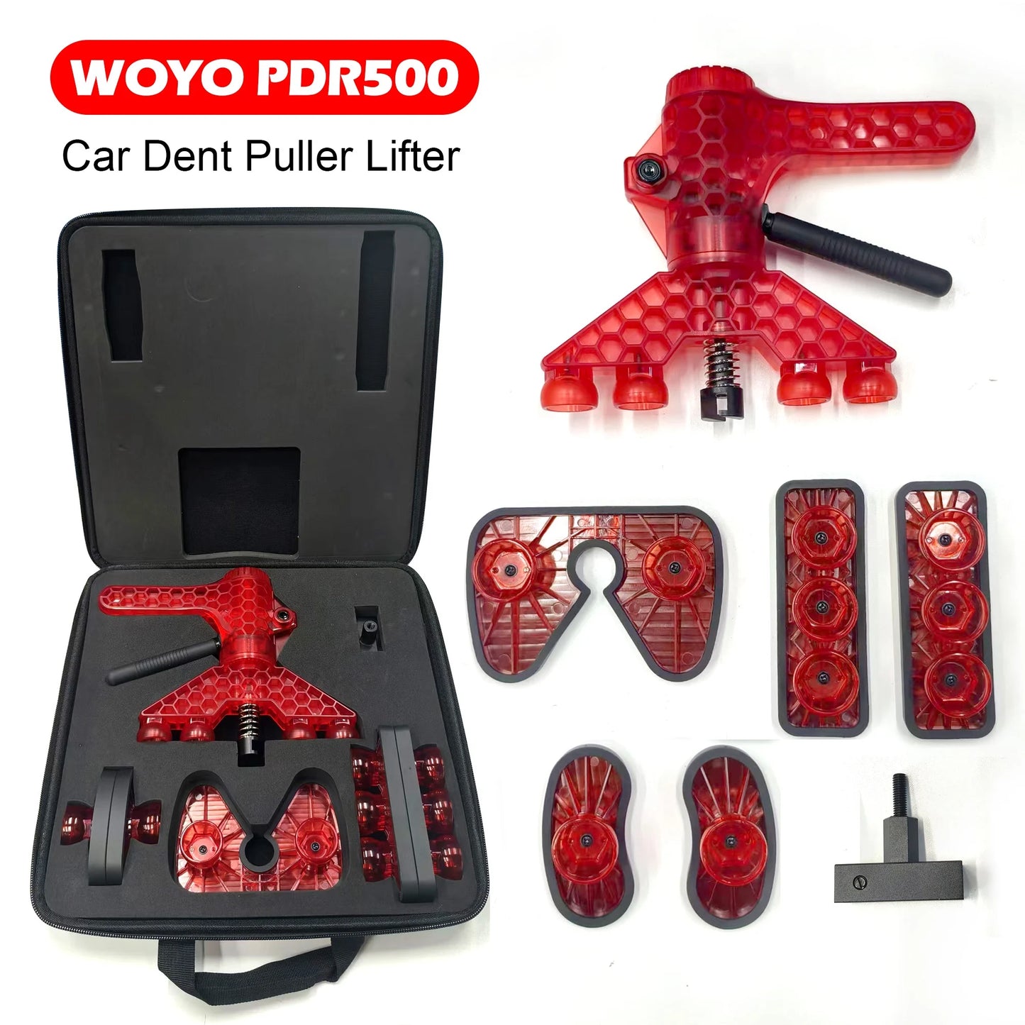 WOYO PDR500 PDR Lifter Kit For Car Dent Repair Tool, With 3 Kinds of Foot Pad & Long Tabs Adapter, Adjust the Width by Foot Pad