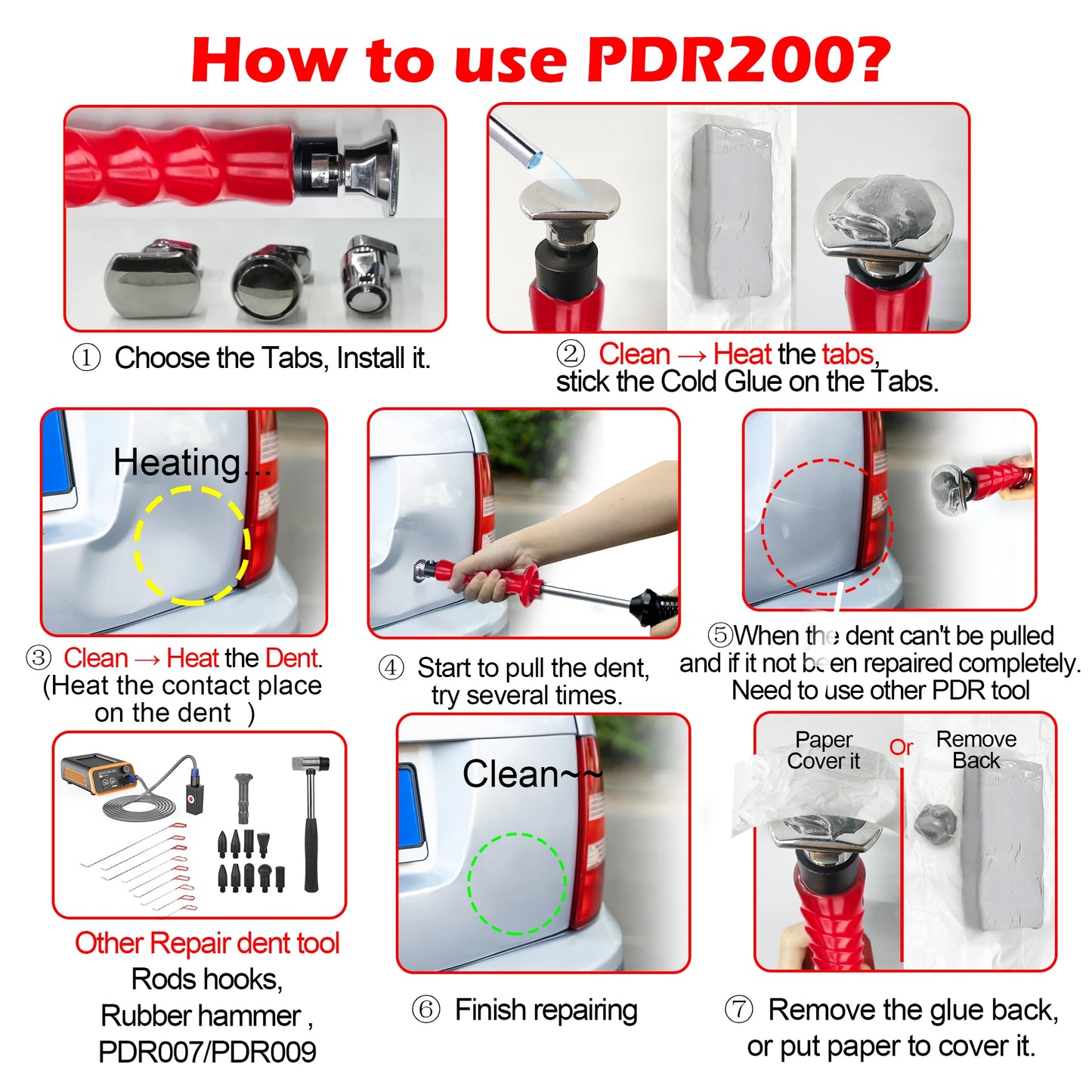 WOYO PDR200 for All Car Dent Remove Tool Slide Hammer Dent Puller PDR Kits for Car Body Repair Tool Easy operate