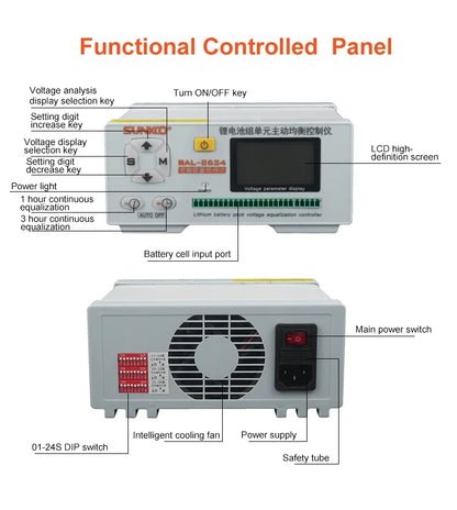 SUNKKO BAL 8624 Lithium Battery Pack 24 series Active Balancing Repair Instrument 8A Recovery Voltage Difference HD LCD Display