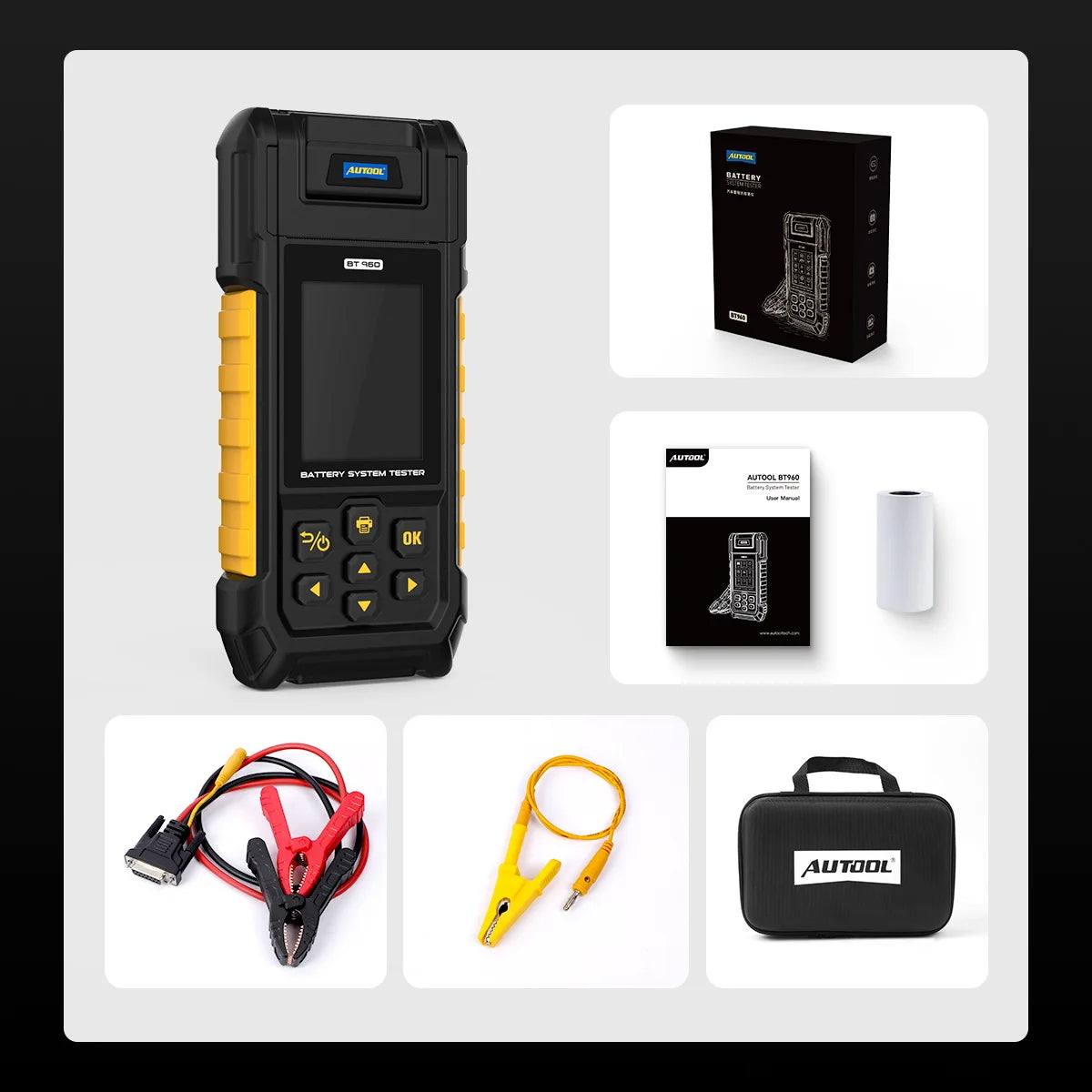 AUTOOL BT960 Car Battery Tester Charge Test V/A Monitor 80V Leakage Current Recording Battery Leakage Monitoring Data Printing