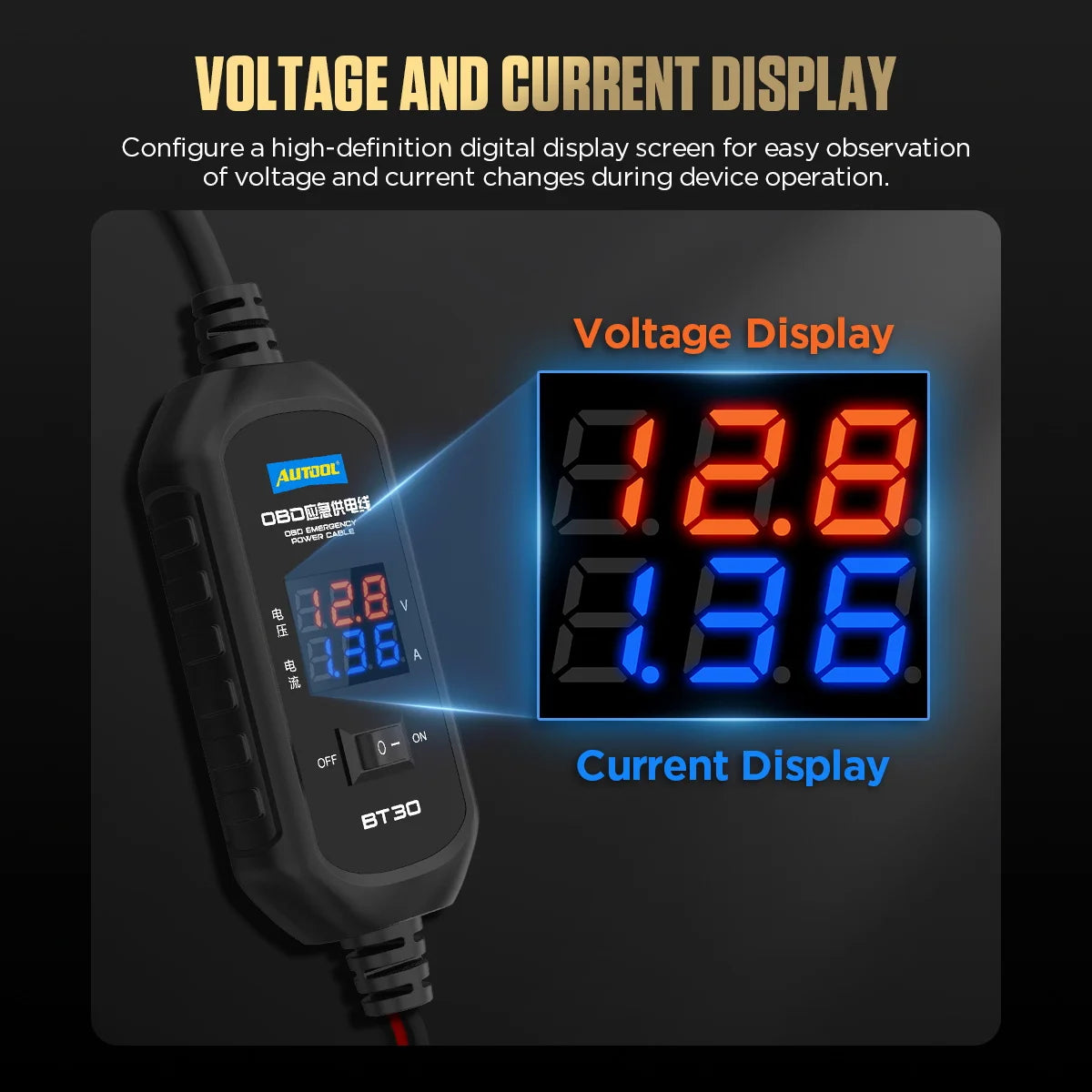 AUTOOL BT30 Car OBD ECU Connector Emergency Power Supply Cable Battery Cable Saver Emergency Electrical Plug Car ECU Memory Save