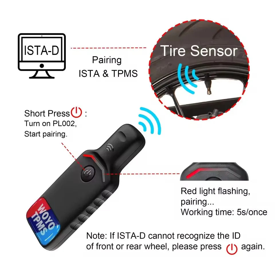 WOYO PL002 For BMW Motorcycle TPMS Activate Tool R1200 R1250, Assist ISTA-D Recognize All known Tire Pressure Sensor ID to Reset TPMS