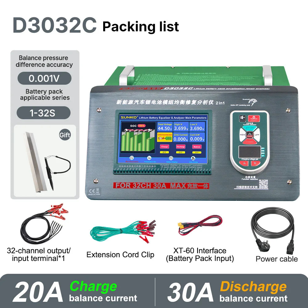 SUNKKO D3032C D3032C+R Adjustable 30A Discharge New Energy Venicle Lithium Battery Pack Balancer 20A Charge Capacity Voltage Equalizer