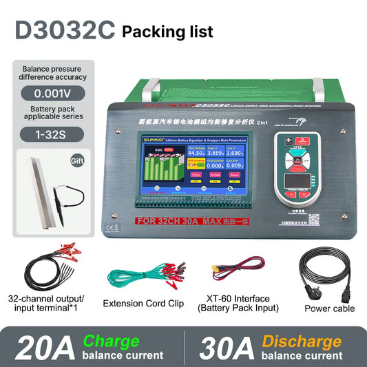 SUNKKO D3032C D3032C+R Adjustable 30A Discharge New Energy Venicle Lithium Battery Pack Balancer 20A Charge Capacity Voltage Equalizer