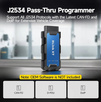 TOPDON RLink X7 J2534 VCI Programming Tool, OEM Online Coding Pass-Thru Support D-PDU CAN-FD DoIP, Professional Diagnostic Interface for 8 Brands