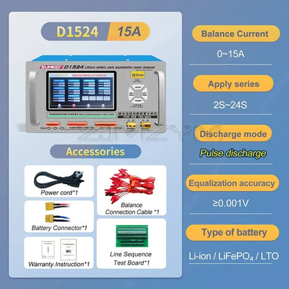 SUNKKO D1524 15A High Current Lithium Battery Equalizer Pressure Difference Repair Balancer Battery Equalizer Car Maintenance