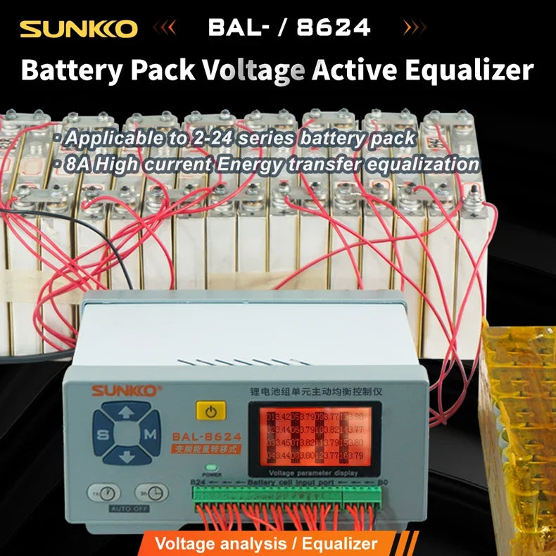 SUNKKO BAL 8624 Lithium Battery Pack 24 series Active Balancing Repair Instrument 8A Recovery Voltage Difference HD LCD Display