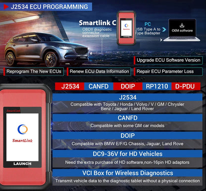 LAUNCH X431 PAD V Elite 10inch CAR Diagnostic tools J2534 Online programming DOIP CAN FD ADAS Smartlink C SCN Coding for Benz