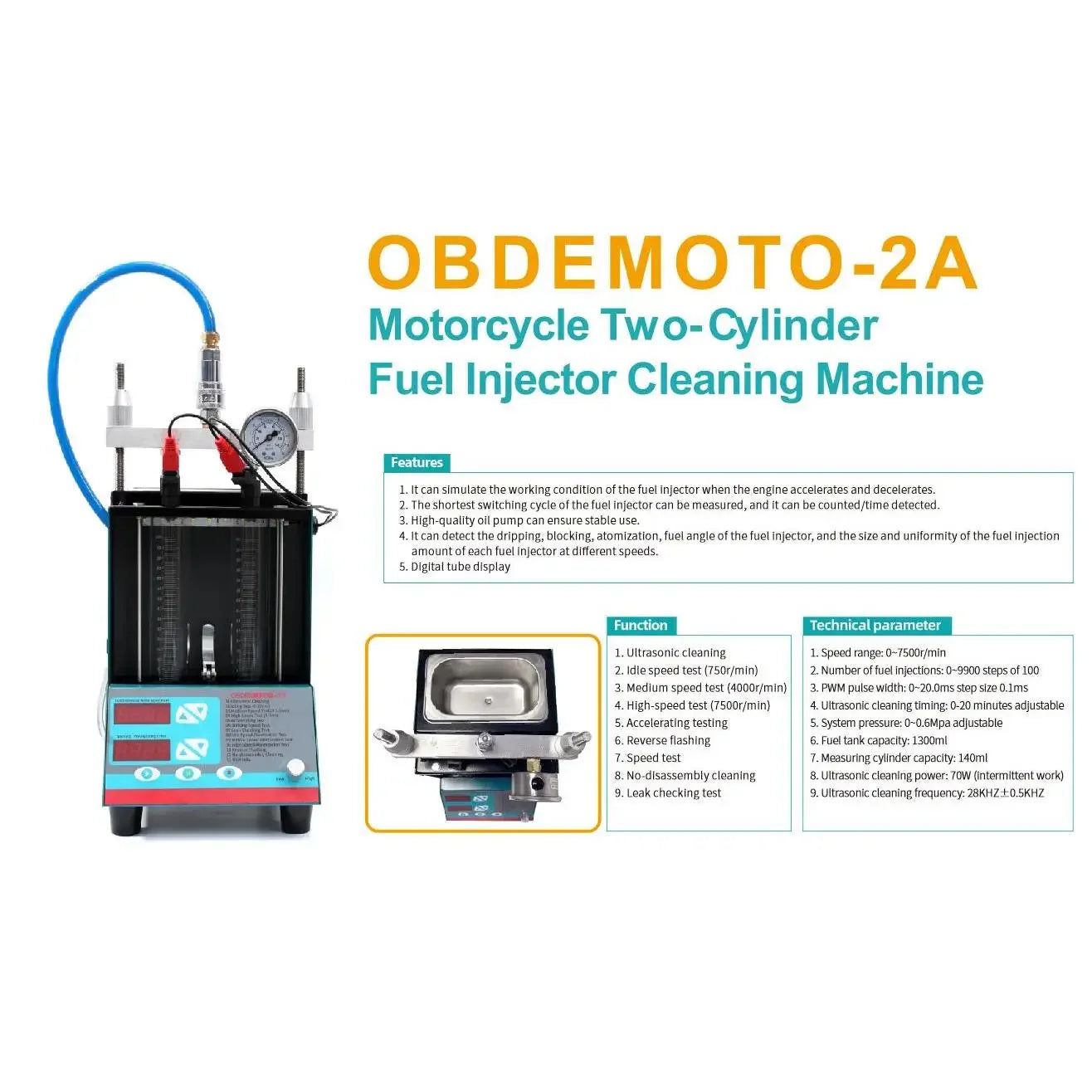 Professinal Motorcycle Two Cylinder Fuel Injector Cleaning Machine OBDEMOTO-2A