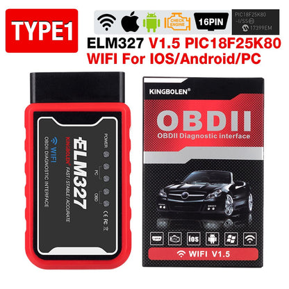 ELM327 V1.5 OBD2 Scanner WiFi BT PIC18F25K80 Chip OBDII Diagnostic Tools for IPhone Android PC ELM 327 Auto Code Reader