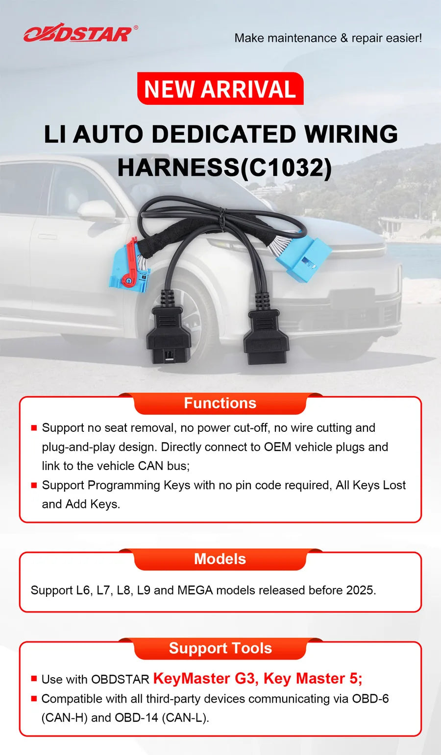 OBDSTAR LI Auto Dedicated Wiring Harness(C1032) Use with OBDSTAR X300 G3/KeyMaster G3/Key Master 5/X300 PRO4