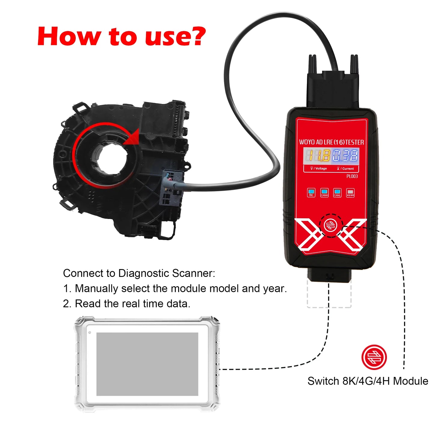 WOYO PL003 For AUDI LRE 16 4G/8K/4H Steering Angle Sensor Tester, Coil Spring With Electronics Detector on Bench Auto Diagnostic