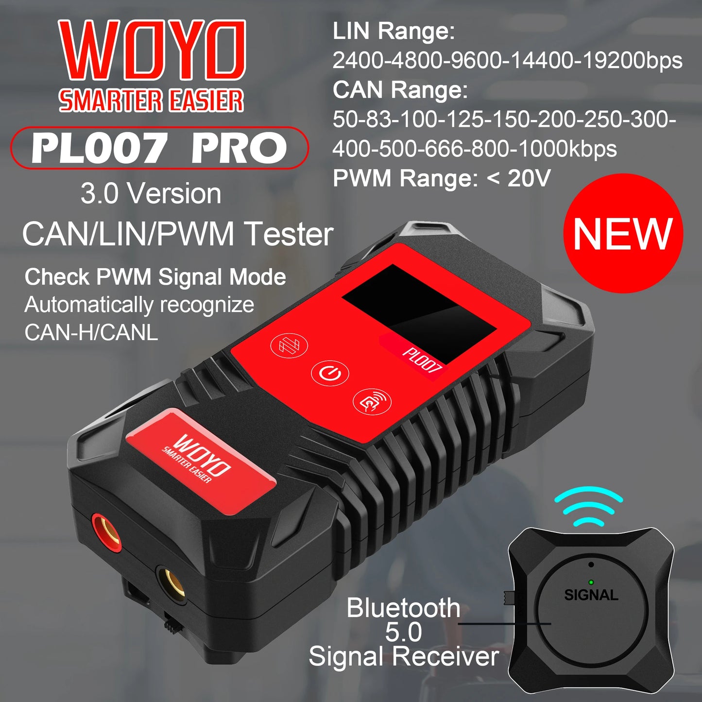 WOYO PL007 PRO 3.0 CAN BUS Tester with Wireless Signal Receiver, LIN BUS Analyzer, PWM Signal Detector For Automotive Diagnostic Tool