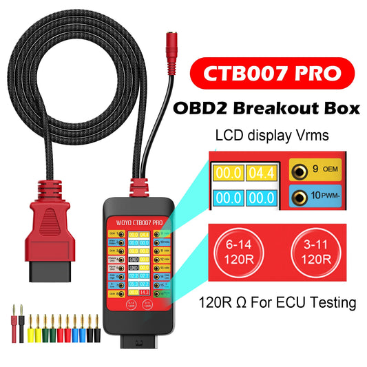 WOYO CTB007 PRO OBD2 Breakout Box with LCD Display 16PINs Vrms, ECU Testing on Bench with Built-in 120ohm Resistor, Diagnostic Tool