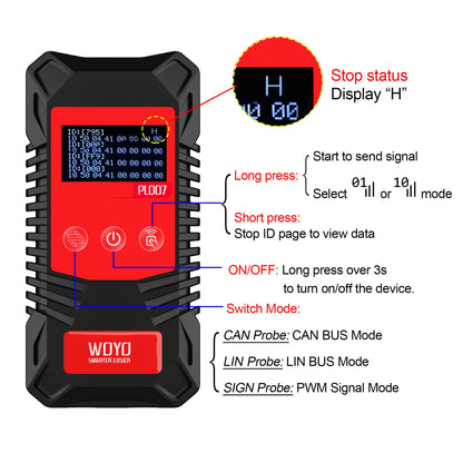 WOYO PL007 PRO 3.0 CAN BUS Tester with Wireless Signal Receiver, LIN BUS Analyzer, PWM Signal Detector For Automotive Diagnostic Tool