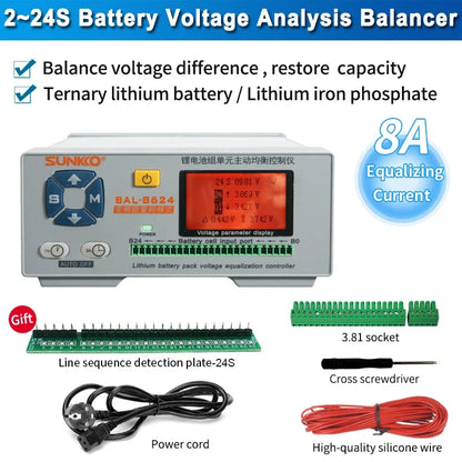 SUNKKO BAL 8624 Lithium Battery Pack 24 series Active Balancing Repair Instrument 8A Recovery Voltage Difference HD LCD Display