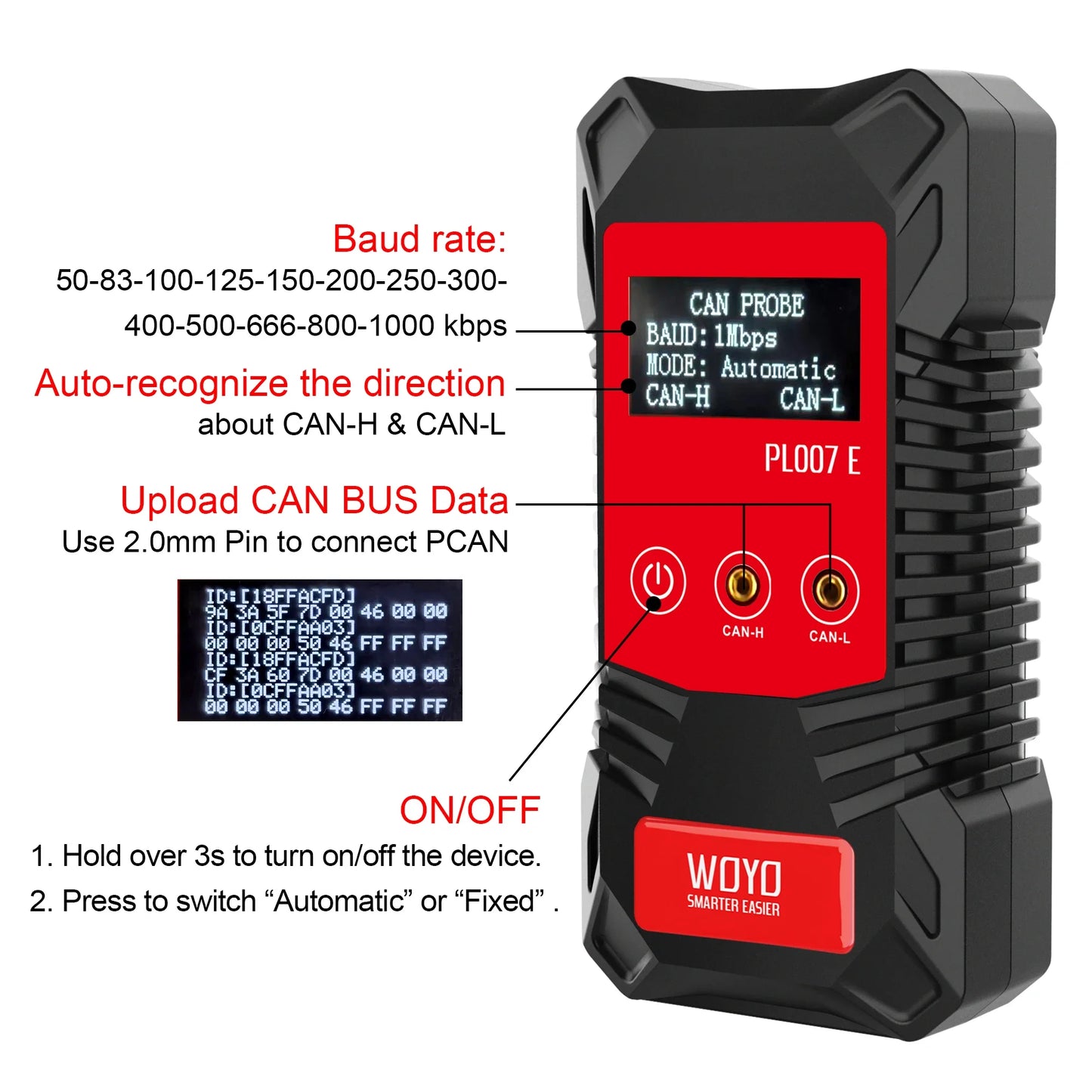 WOYO PL007E Non-contact CAN BUS Detector Auto-recognize Vehicle Electrical System Professional Diagnostic Equipment Tool