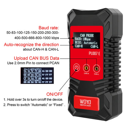 WOYO PL007E Non-contact CAN BUS Detector Auto-recognize Vehicle Electrical System Professional Diagnostic Equipment Tool