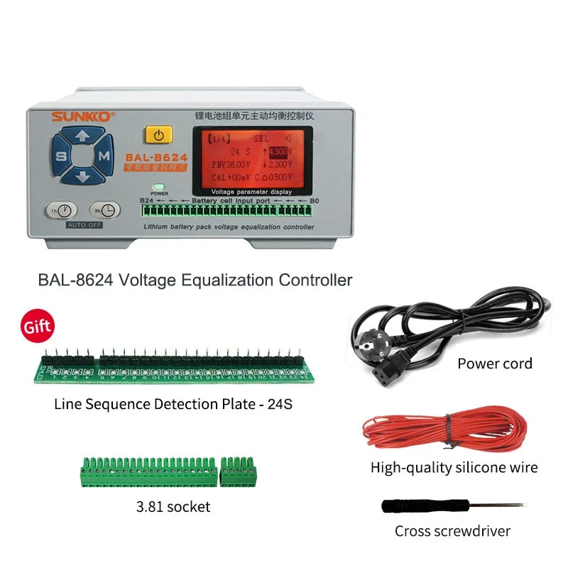 SUNKKO BAL 8624 Lithium Battery Pack 24 series Active Balancing Repair Instrument 8A Recovery Voltage Difference HD LCD Display