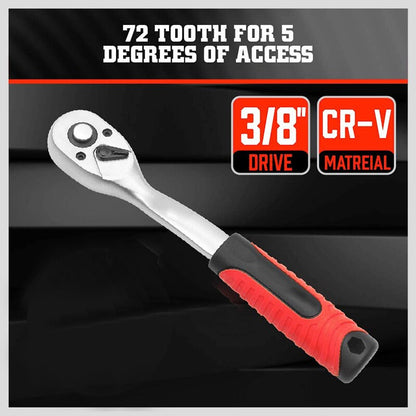 VT13114B 3/8" Drive Socket Ratchet Wrench 8" Quick-Release Composite Offset 72-Tooth Oval Head Ratchet Spanner