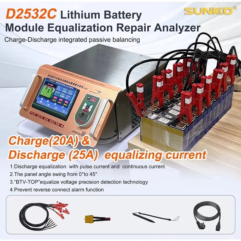 SUNKKO D2534C D2532C Adjustable 25A Discharge New Energy Venicle Lithium Battery Pack Balancer 20A Charge Capacity Voltage Equalizer For Car Repaired