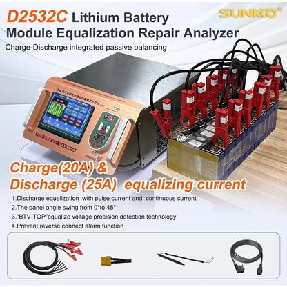 SUNKKO D2534C D2532C Adjustable 25A Discharge New Energy Venicle Lithium Battery Pack Balancer 20A Charge Capacity Voltage Equalizer For Car Repaired