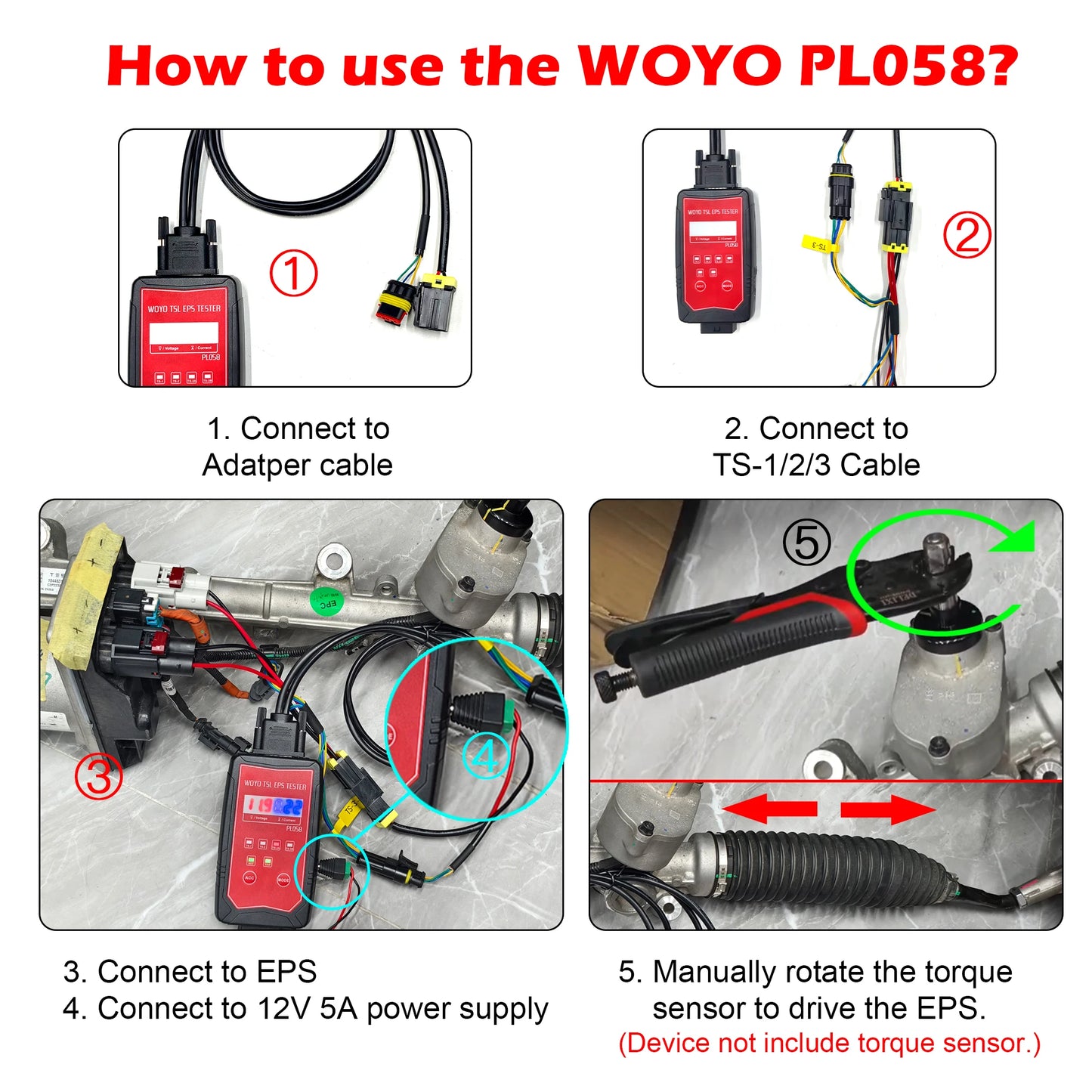 WOYO PL058 EPS Tester 12V on Bench Electrical Steering Wheel for Tesla Model Y/S/3/X Steering Motor Detector Car Diagnostic Tool
