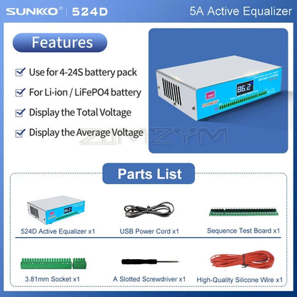 SUNKKO 524D Lithium Battery Pack 5A High Current Active Equalizer Battery Repair Capacity Differential Pressure Balance Voltage