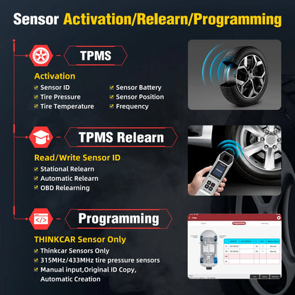 THINKCAR VENU i-Pro TPMS Car Tire Pressure Inspection Tool 315MHz/433MHz TPMS Tire Repair Tool Activation Programming Learning