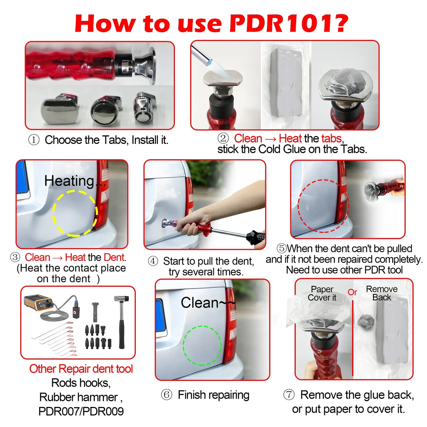 2024 WOYO PDR101 Slide Hammer Dent Puller with Tabs Set, Automotive PDR Paintless Dent Repair Tools for All Car