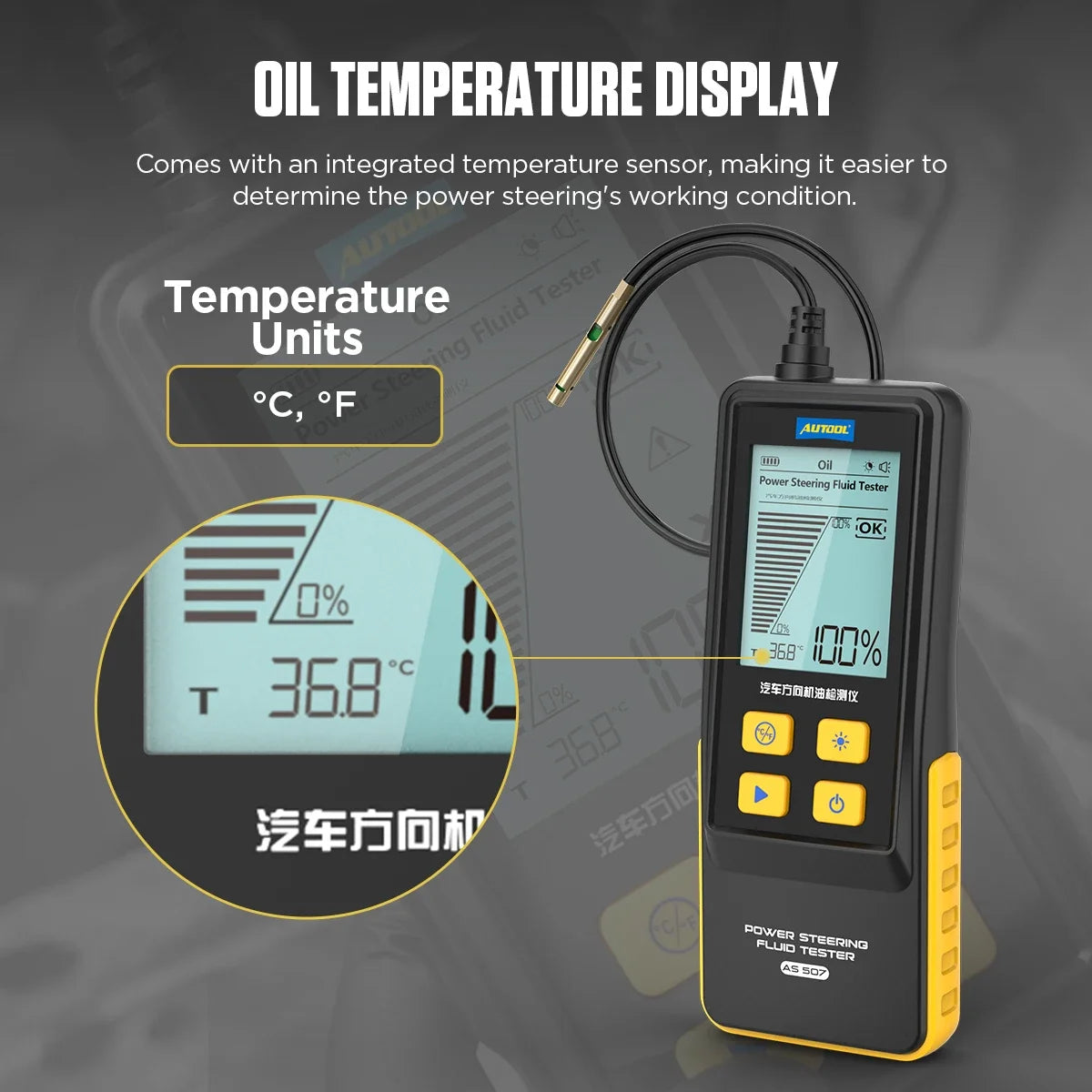 AUTOOL AS507 Engine Oil Tester 2.8inch Digital Display for Gasoline & Diesel Car Engine Transmission Repair Tools