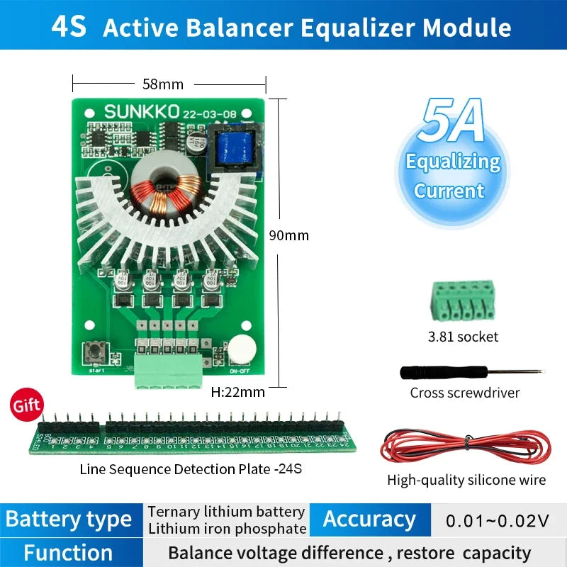 For SUNKKO Active Equalizer Battery Equalizer 4 string battery packs 5A Active Balancer