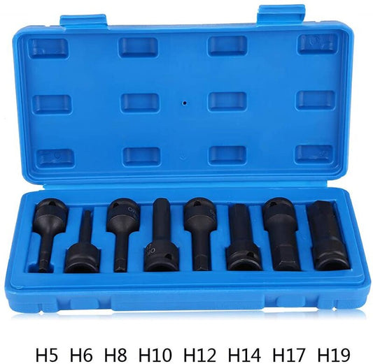 VT13101 8pc 1/2" Hex Impact Bits Socket 1/2" Drive Hex Bit Socket Set H5 H6 H8 H10 H12 H14 H17 H19 Metric and Standard Socket