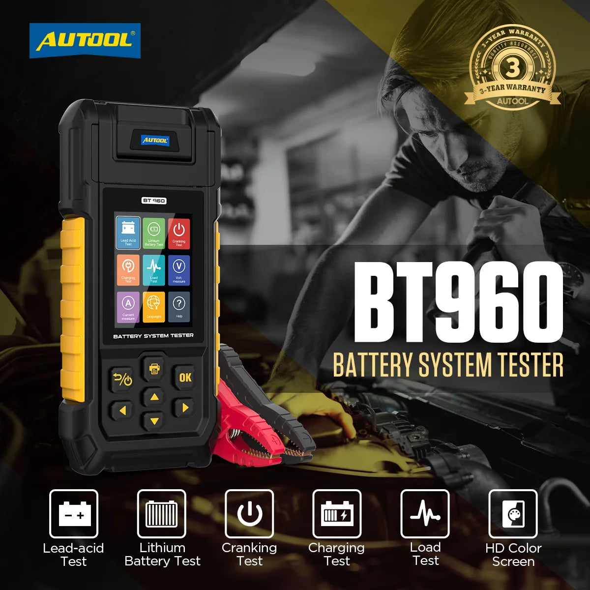 AUTOOL BT960 Car Battery Tester Charge Test V/A Monitor 80V Leakage Current Recording Battery Leakage Monitoring Data Printing