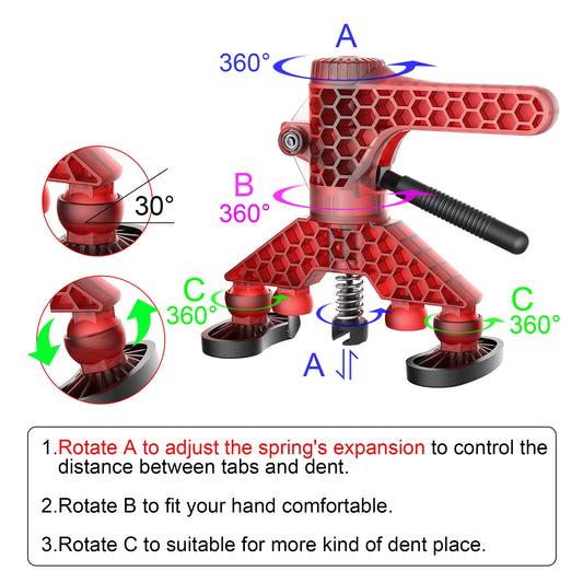 WOYO PDR500 PDR Lifter Kit For Car Dent Repair Tool, With 3 Kinds of Foot Pad & Long Tabs Adapter, Adjust the Width by Foot Pad