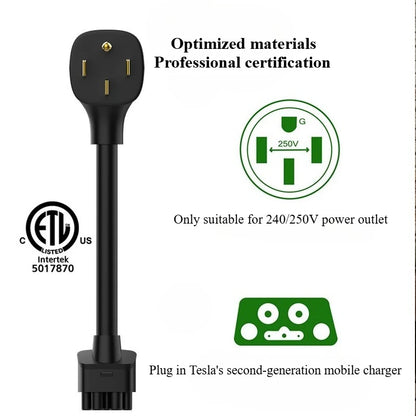 Nema 14-50 Adapter for Tesla Gen 2 Mobile Portable Charger,Mobile Charger Connects to A 32 Amp Nema 240V/250V US Plug