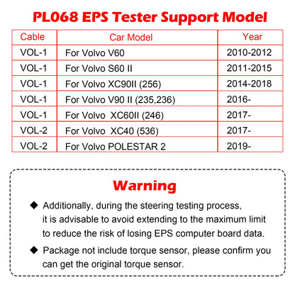 WOYO PL068 EPS Tester 12V on Bench for Volvo Electrical Steering Motor Detector Automotive Diagnostic Tools