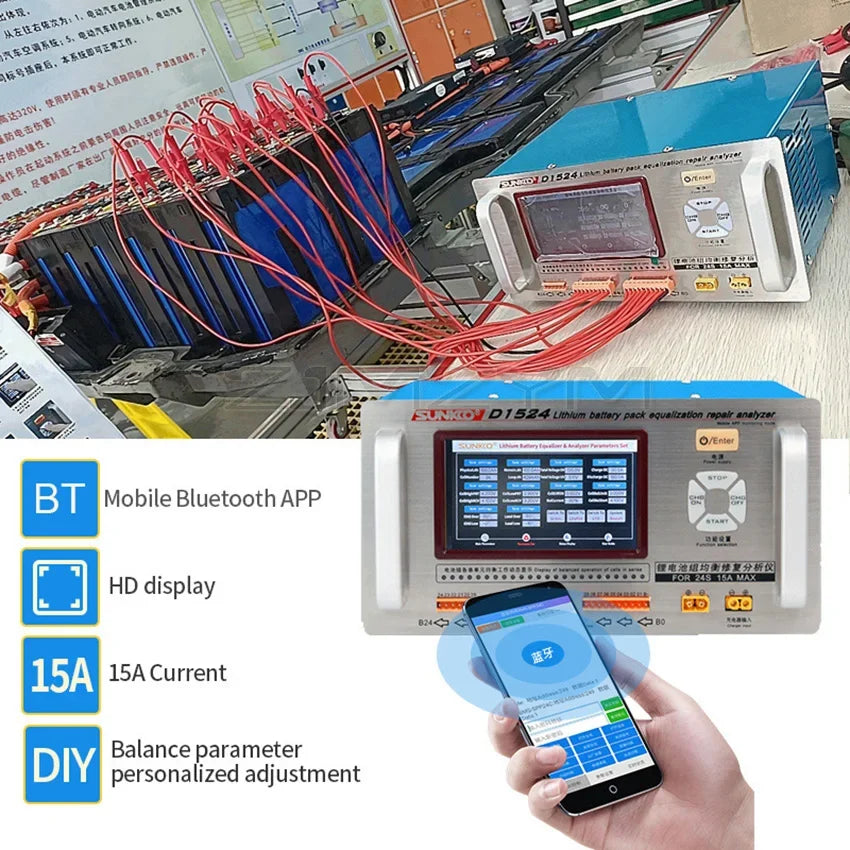 SUNKKO D1524 15A High Current Lithium Battery Equalizer Pressure Difference Repair Balancer Battery Equalizer Car Maintenance