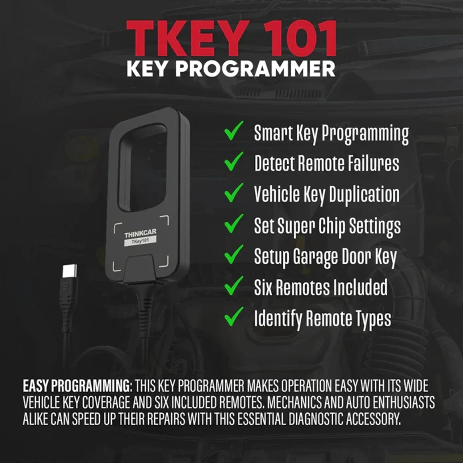 THINKCAR TKEY 101 Key Programmer with 6 Unit Remote Keys Universal Car ...