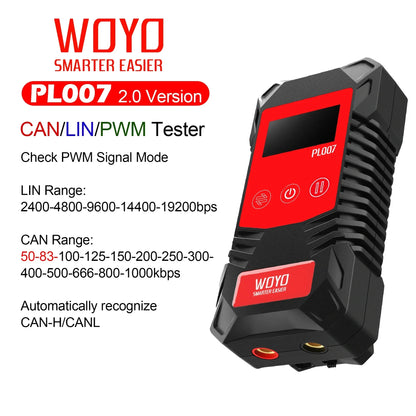 WOYO PL007 CAN LIN PWM Tester, Auto-recognize CAN-H & CAN-L, Read Baud Rate, For Automotive Diagnostic Tool