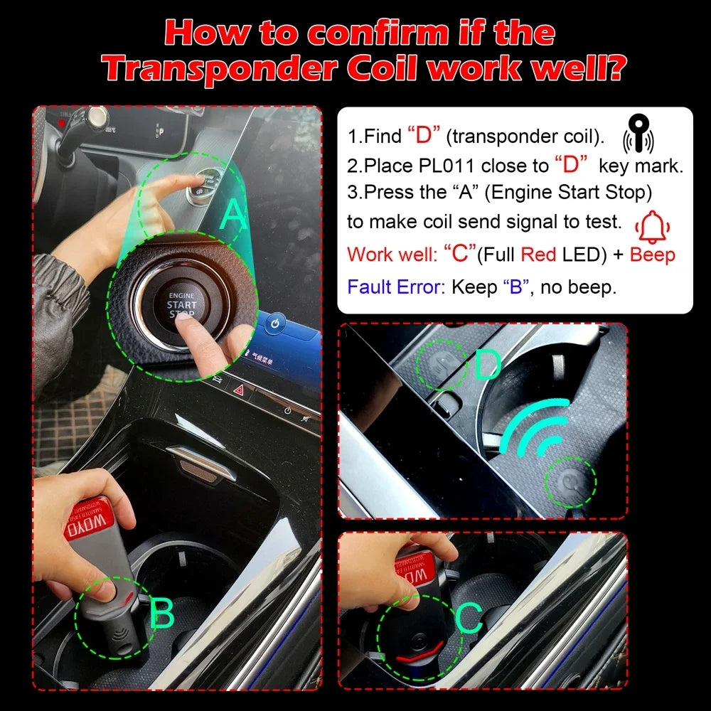 WOYO PL011 PKE LF Locator Transponder Key Coil Detector ,Test Automotive Keyless Entry LF HF Antenna Inspection Tool