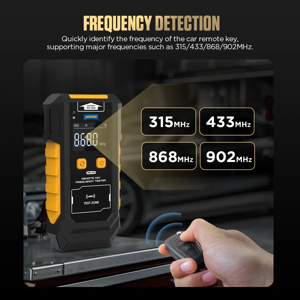 AUTOOL RE110 Car Key Frequency Tester CR2032,CR2025 Door TV RF IR Remote Control Tester Detector Inspection Tool 315,433,868,902