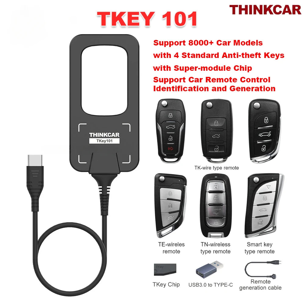 THINKCAR TKEY 101 Key Programmer with 6 Unit Remote Keys Universal Car ...